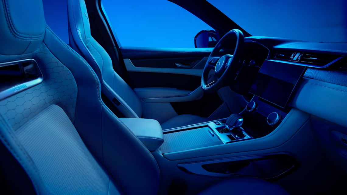 2026 Jaguar F-PACE interior front seating and tech